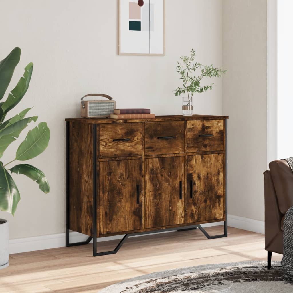 Buffet chêne fumé 97x32,5x74,5 cm bois d'ingénierie - XIOS