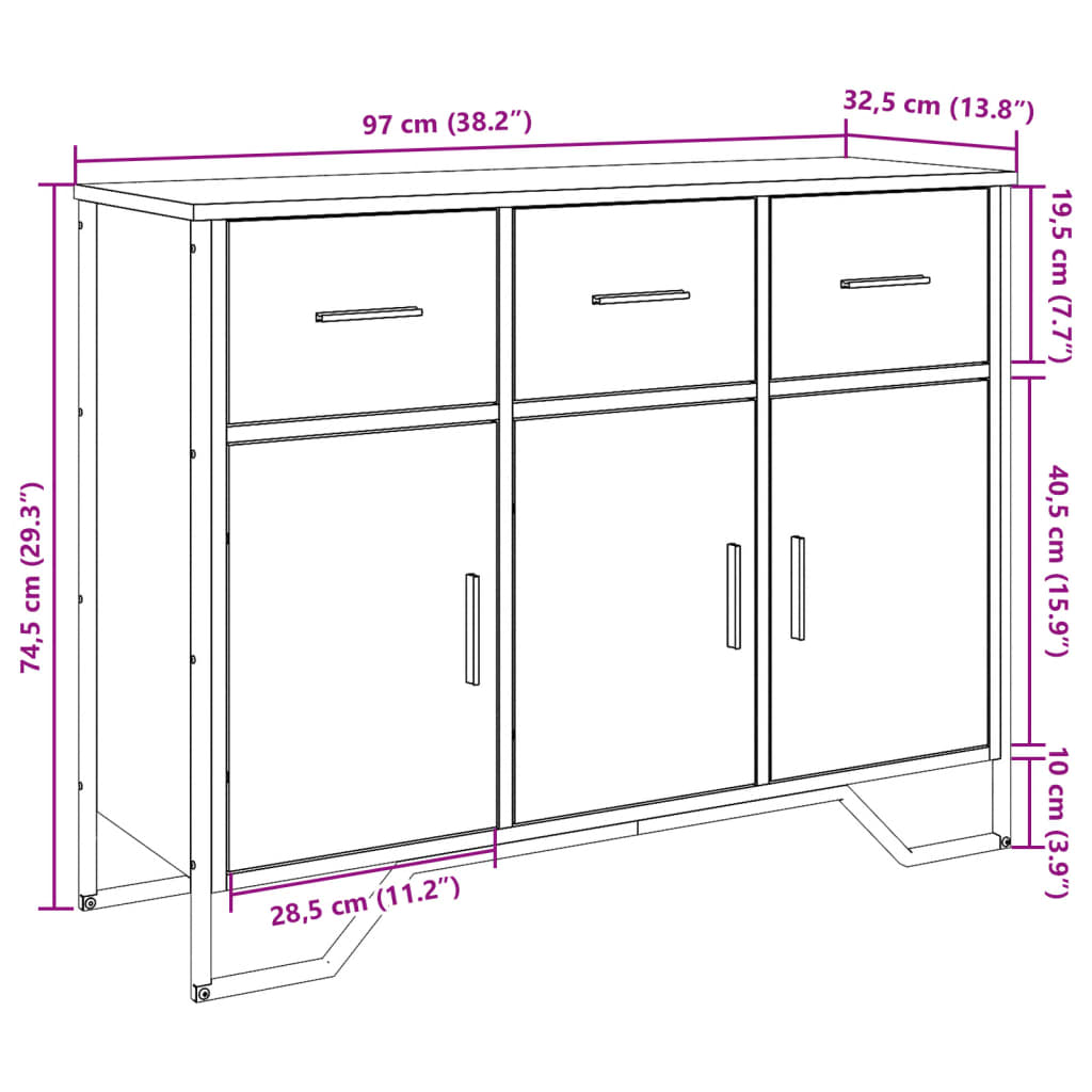 Buffet chêne fumé 97x32,5x74,5 cm bois d'ingénierie - XIOS