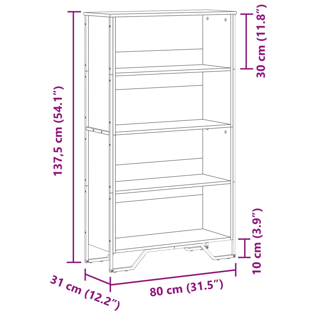 Bibliothèque sonoma gris 80x31x137,5 cm bois d'ingénierie - XIOS