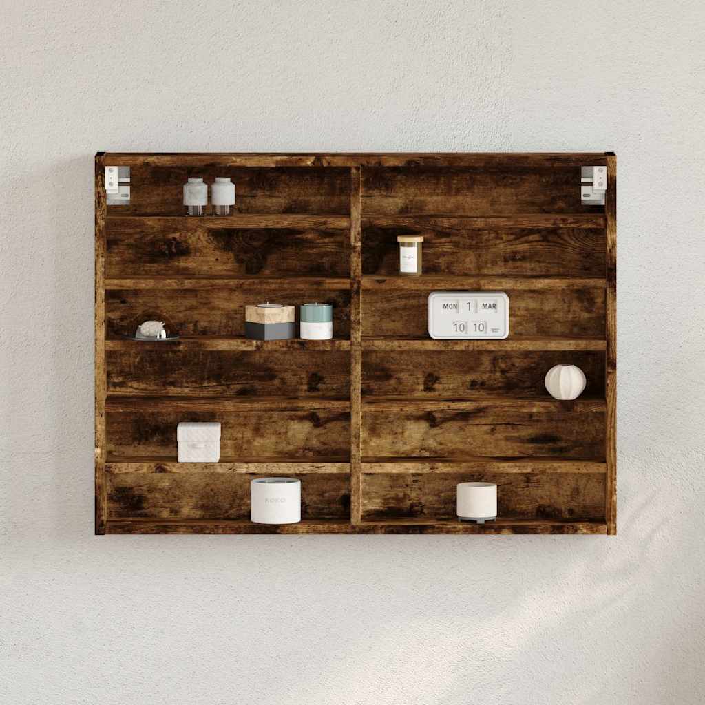 Armoire à vitrine chêne fumé 80x8,5x58 cm bois d'ingénierie