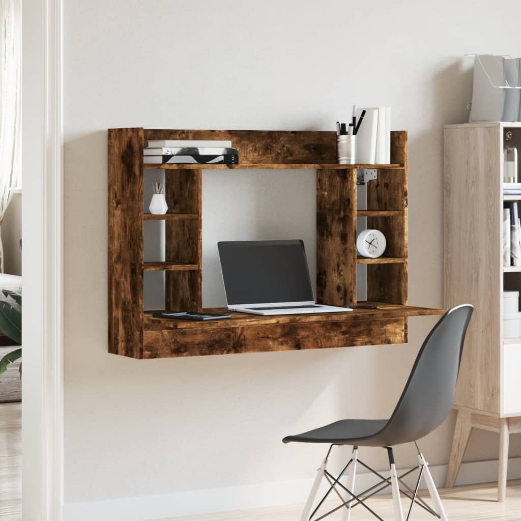 Bureau mural chêne fumé 105x48x75 cm bois d'ingénierie - XIOS