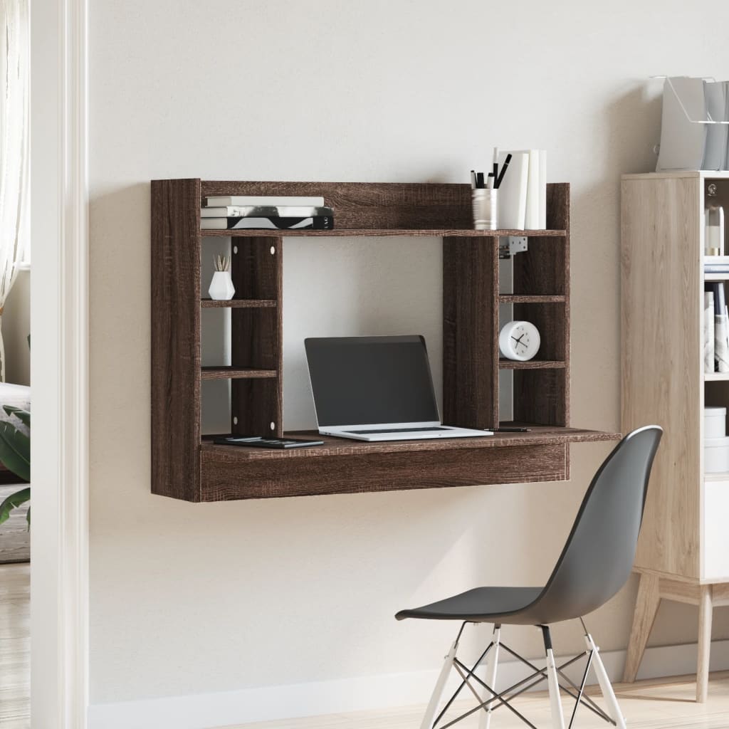 Bureau mural chêne marron 105x48x75 cm bois d'ingénierie - XIOS