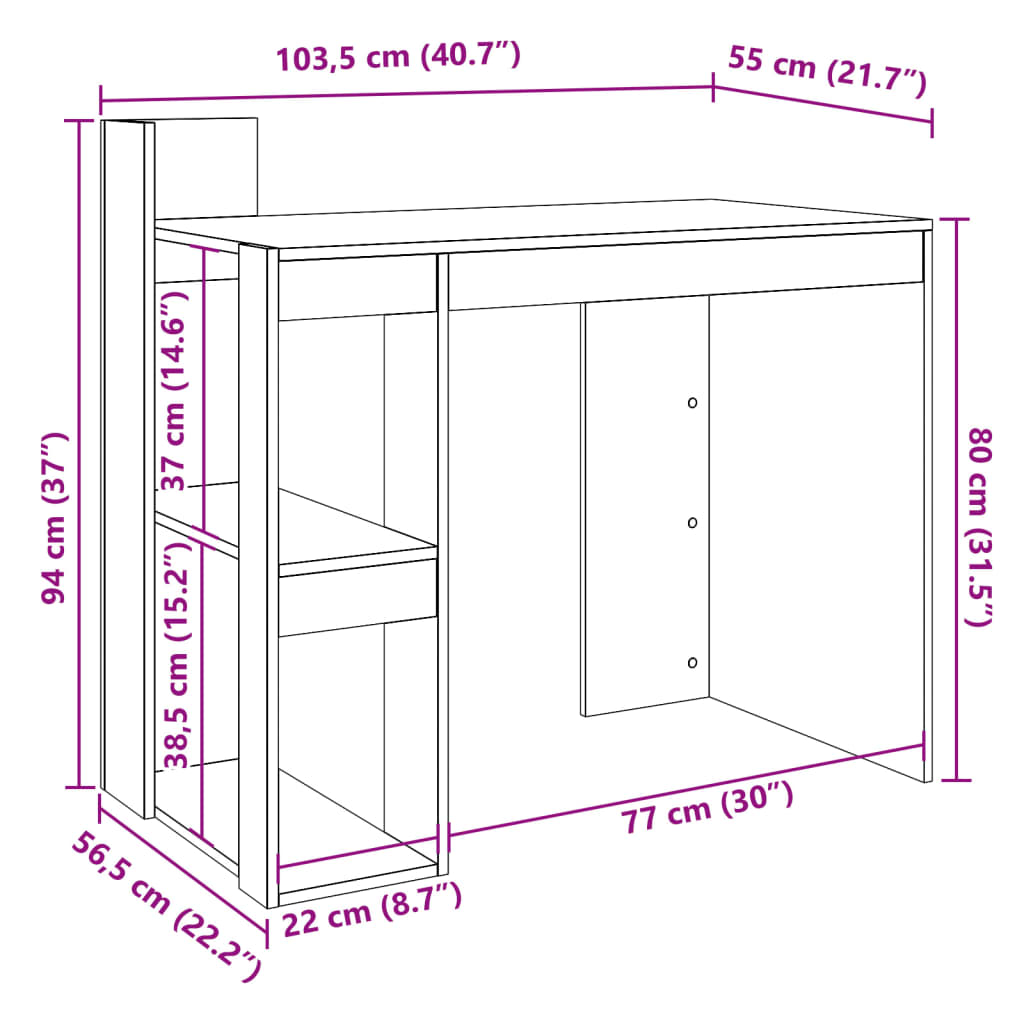 Bureau noir 103,5x56,5x94 cm bois d'ingénierie Bureaux vidaXL