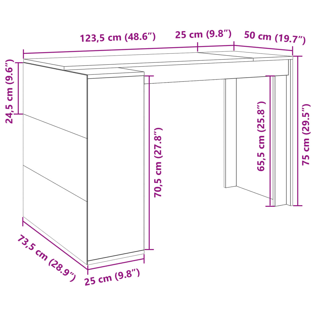 Bureau chêne fumé 123,5x73,5x75 cm bois d'ingénierie Bureaux vidaXL