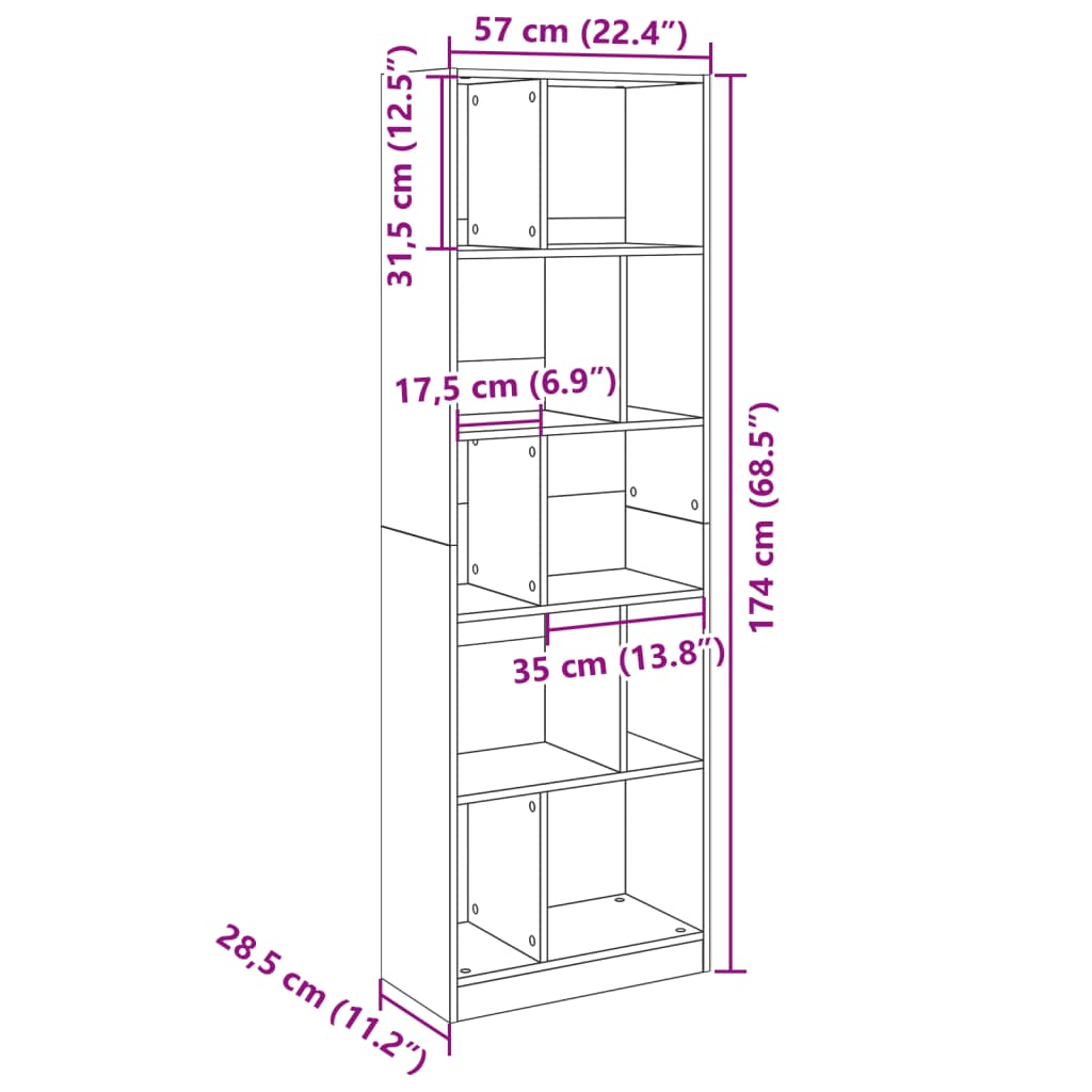 Bibliothèque chêne marron 57x28,5x174 cm bois d'ingénierie - XIOS