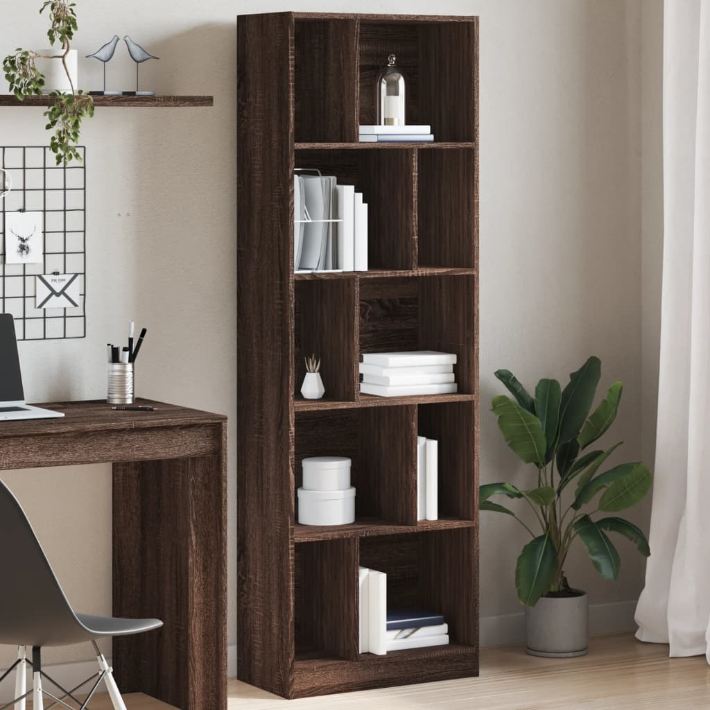 Bibliothèque chêne marron 57x28,5x174 cm bois d'ingénierie - XIOS