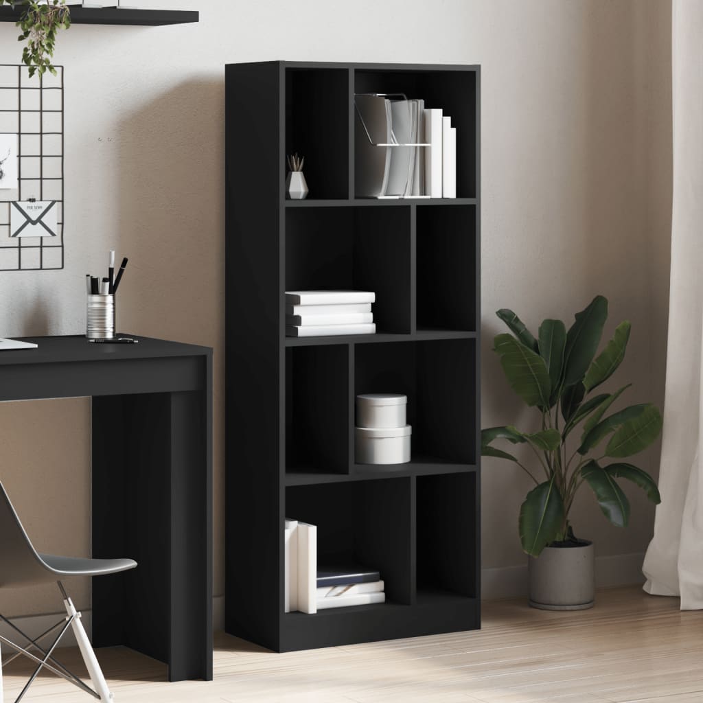 Bibliothèque noir 57x28,5x141 cm bois d'ingénierie - XIOS