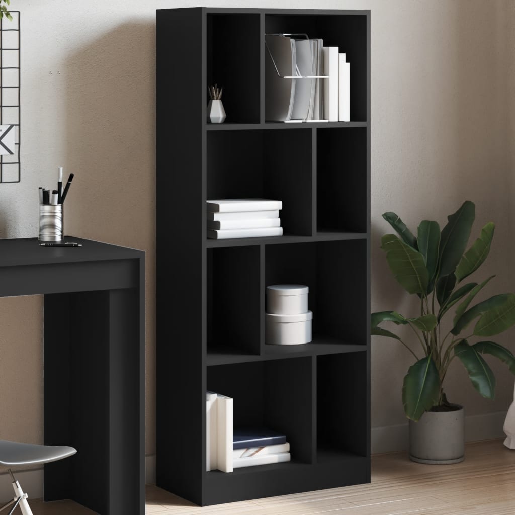 Bibliothèque noir 57x28,5x141 cm bois d'ingénierie - XIOS