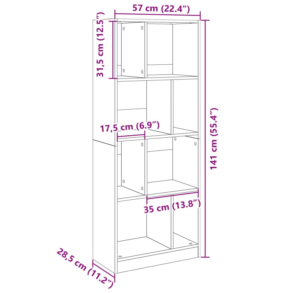 Bibliothèque chêne marron 57x28,5x141 cm bois d'ingénierie - XIOS