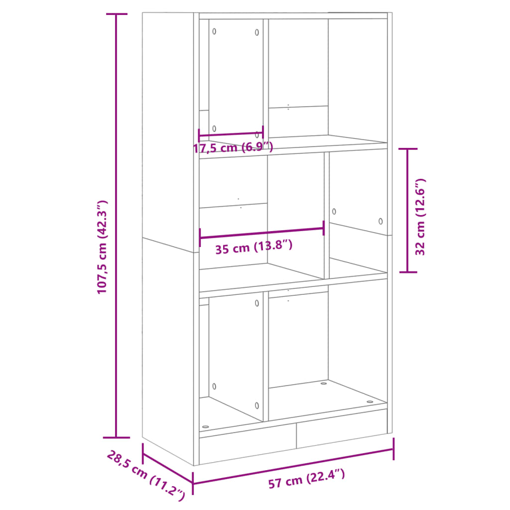 Bibliothèque blanc 57x28,5x107,5 cm bois d'ingénierie - XIOS