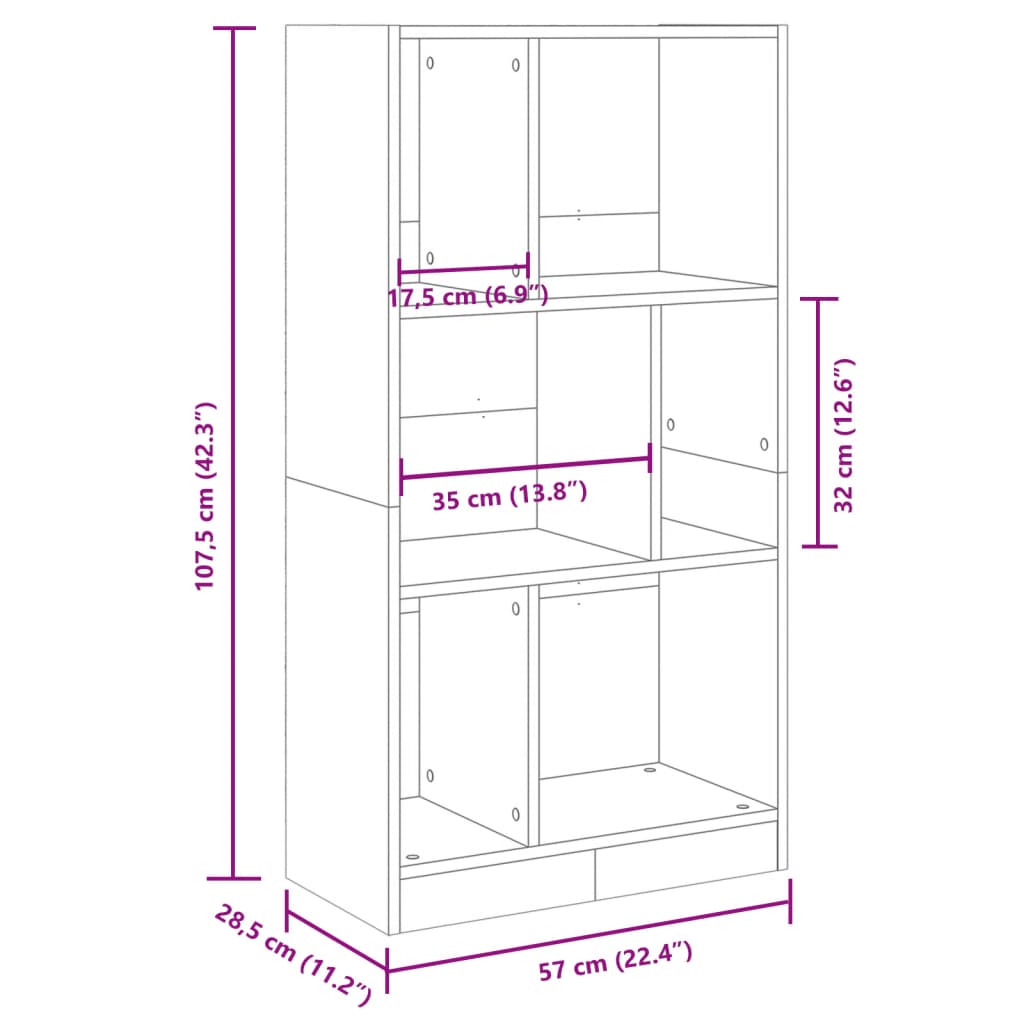 Bibliothèque chêne fumé 57x28,5x107,5 cm bois d'ingénierie - XIOS
