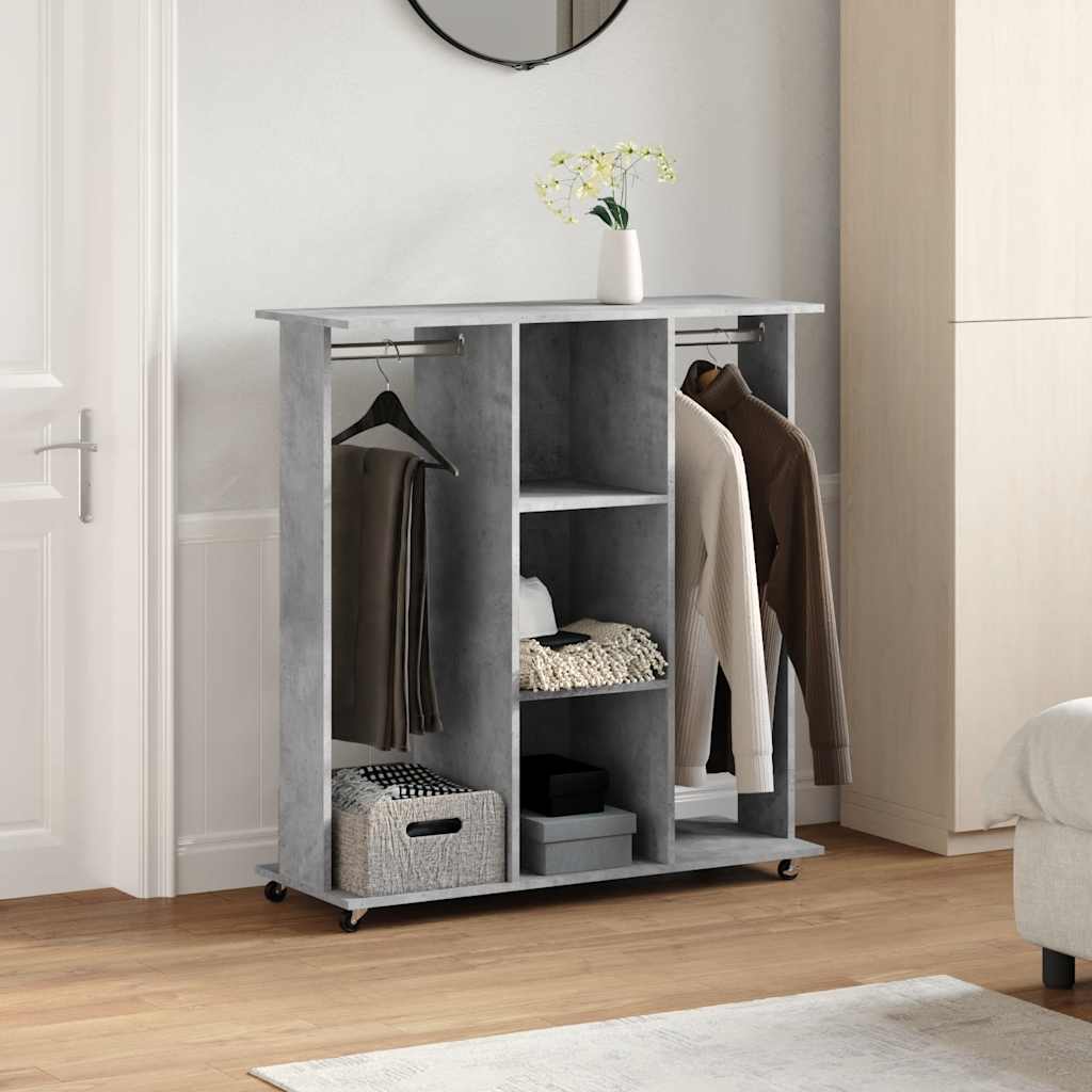 Garde-robe avec roues gris béton 102x38x110cm bois d'ingénierie - XIOS