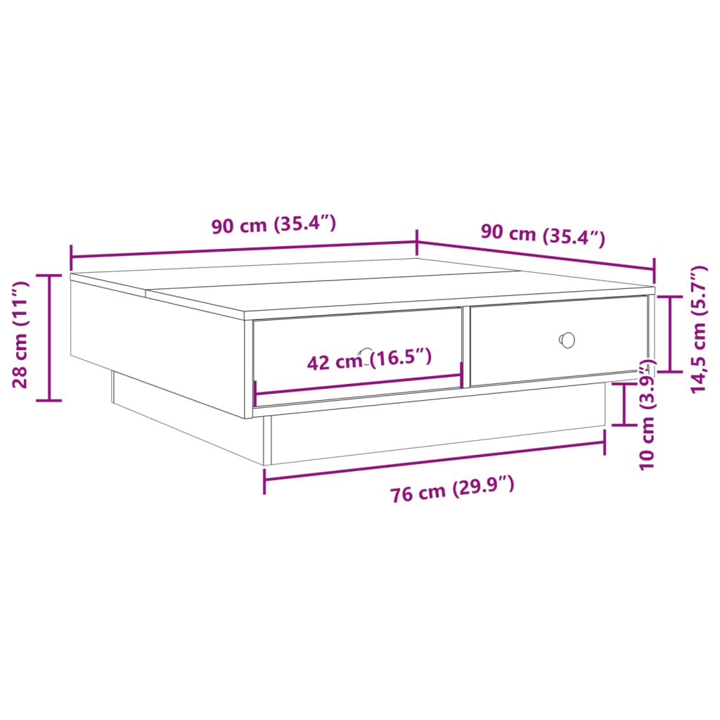 Table basse Chêne fumé 90x90x28 cm Bois d'ingénierie - XIOS
