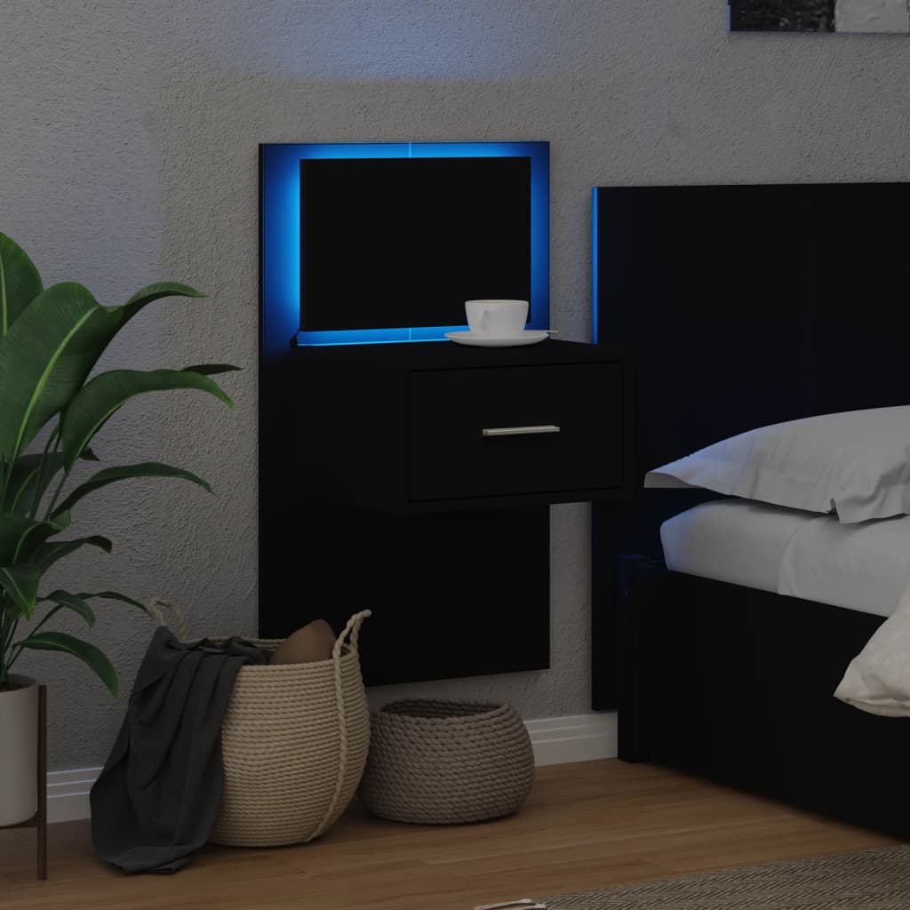 Table de chevet murale avec lumières LED noir - XIOS