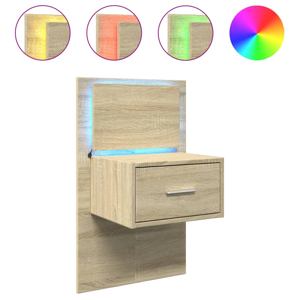 Table de chevet murale avec lumières LED chêne sonoma - XIOS