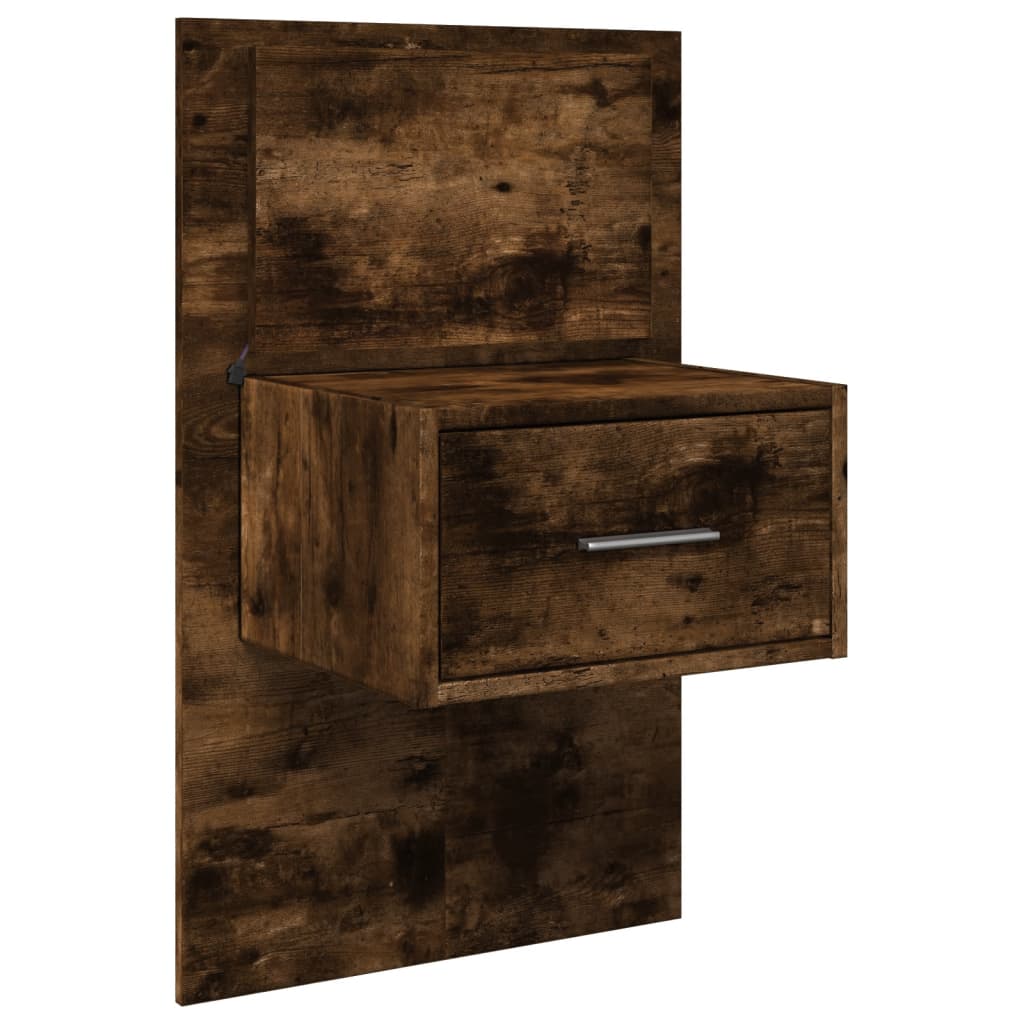 Table de chevet murale avec lumières LED chêne fumé - XIOS