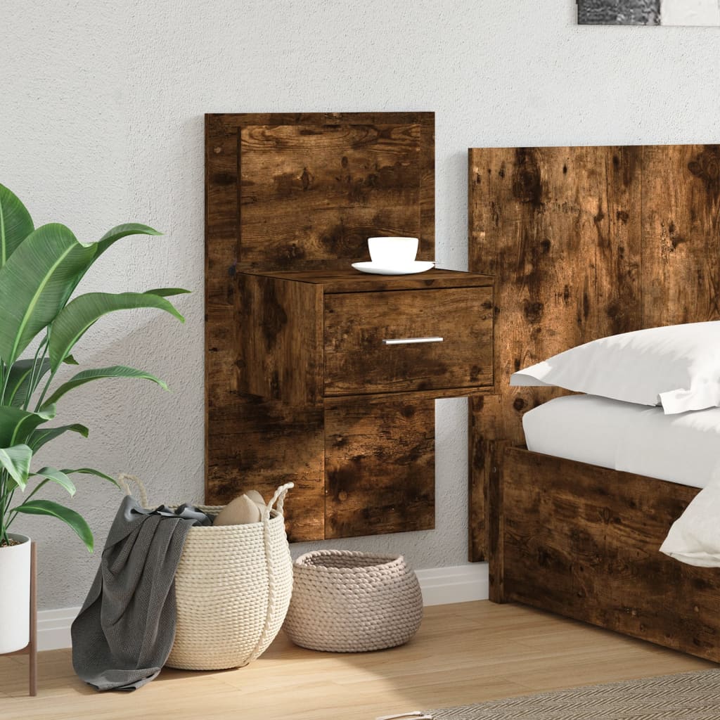 Table de chevet murale avec lumières LED chêne fumé - XIOS