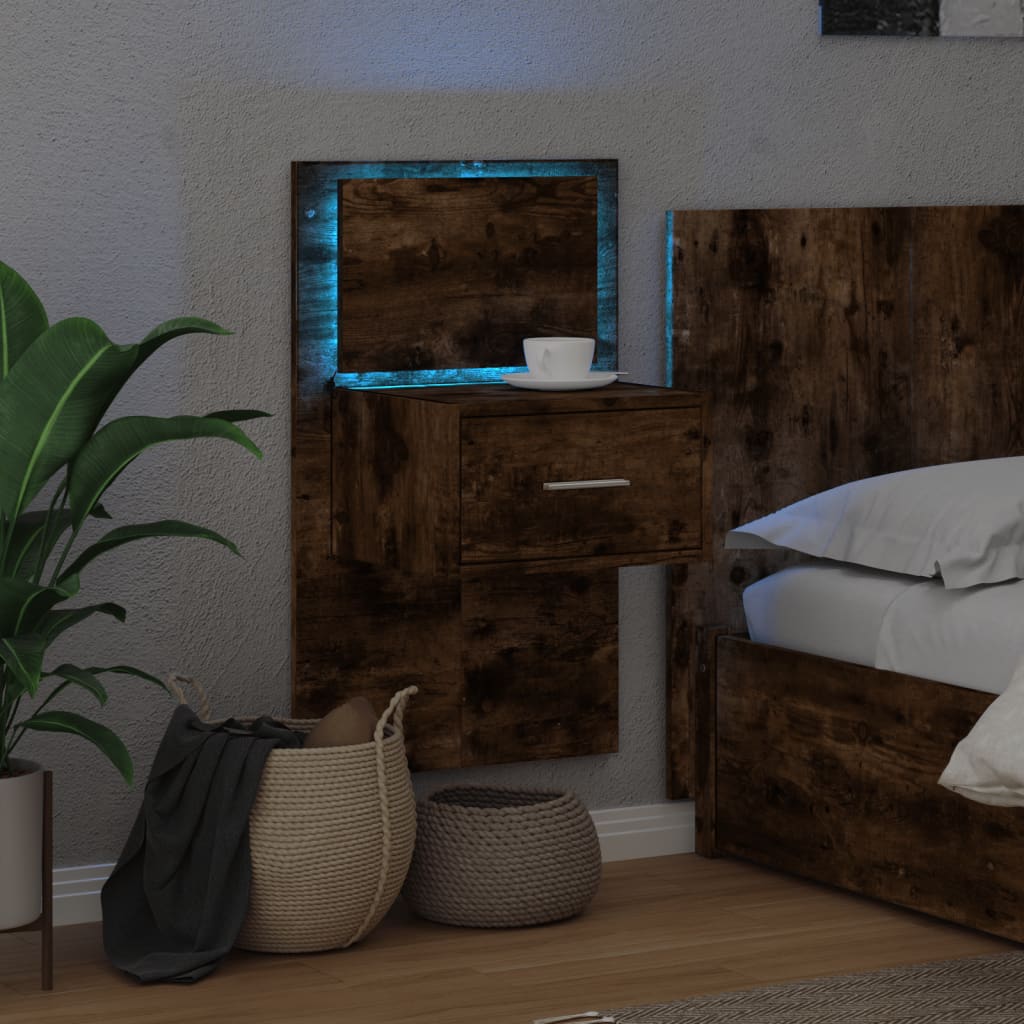 Table de chevet murale avec lumières LED chêne fumé - XIOS