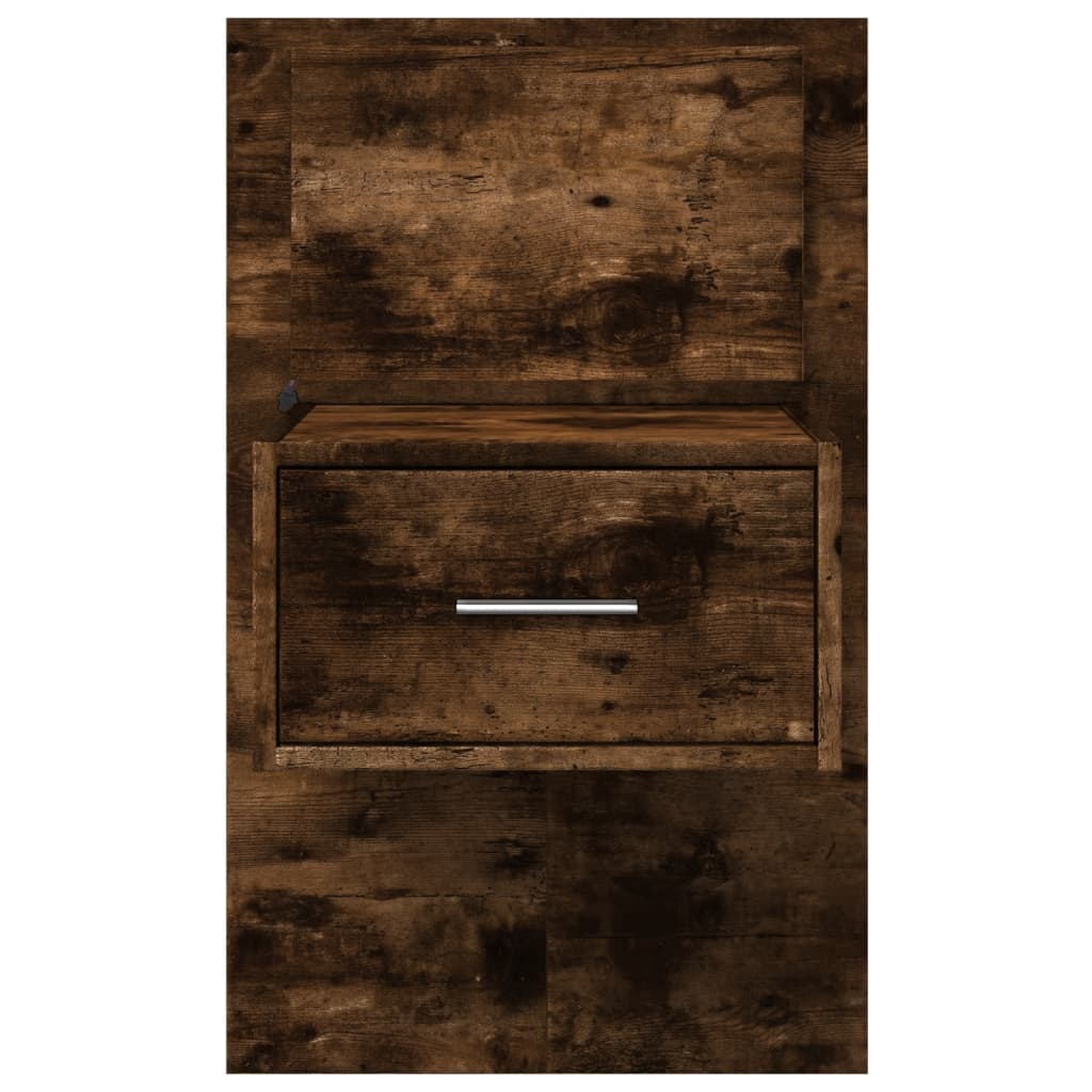 Table de chevet murale avec lumières LED chêne fumé - XIOS