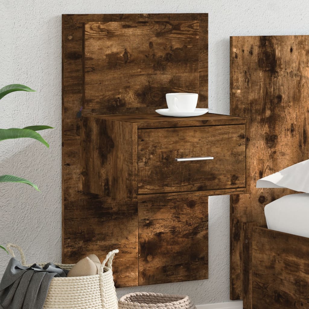 Table de chevet murale avec lumières LED chêne fumé - XIOS