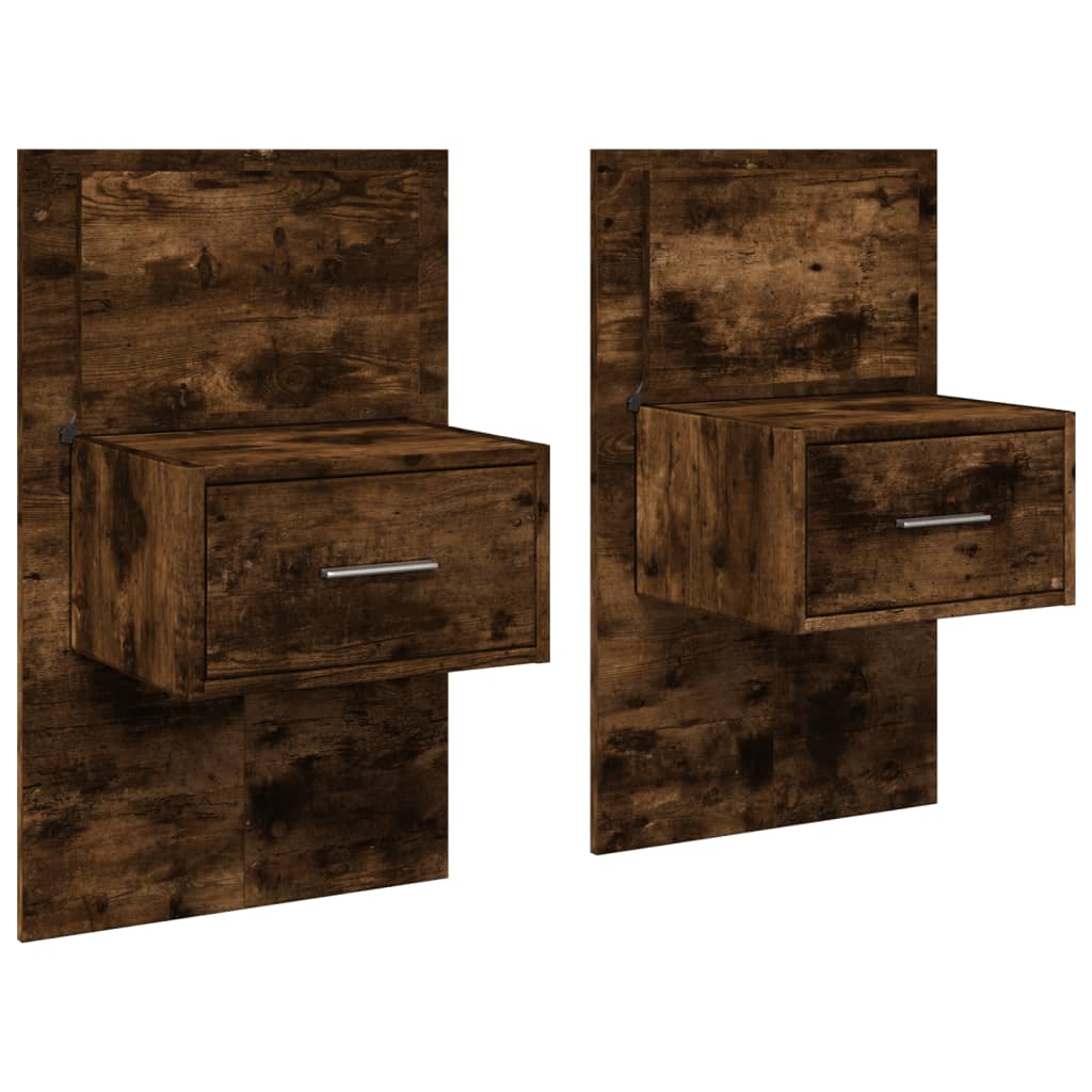 Tables de chevet murales avec lumières LED 2 pcs chêne fumé - XIOS