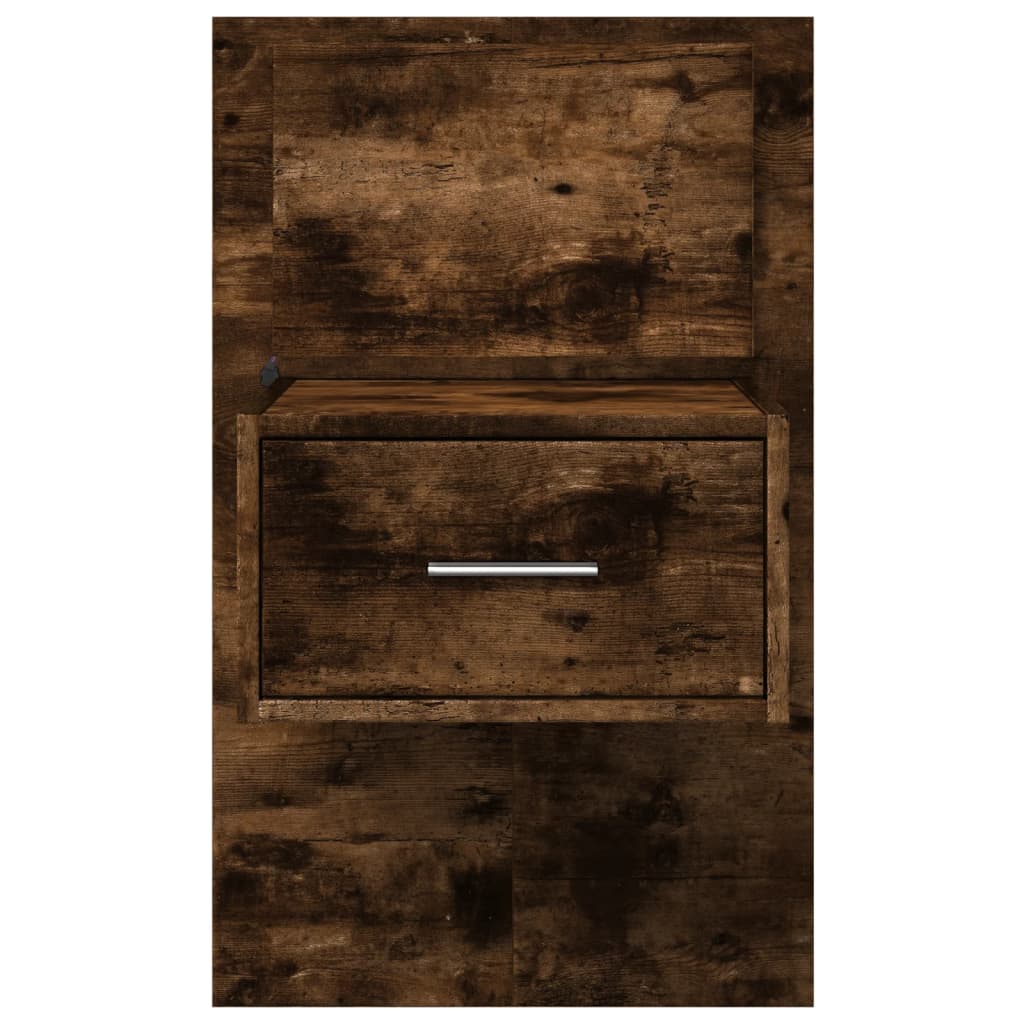 Tables de chevet murales avec lumières LED 2 pcs chêne fumé - XIOS