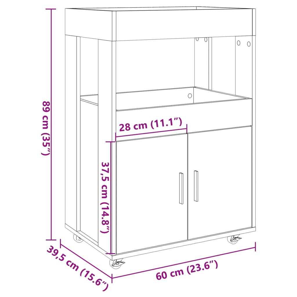 Chariot de bar chêne fumé 60x39,5x89 cm bois d'ingénierie - XIOS