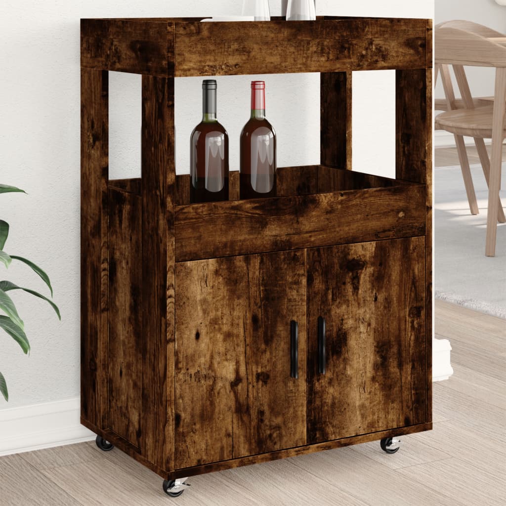 Chariot de bar chêne fumé 60x39,5x89 cm bois d'ingénierie - XIOS