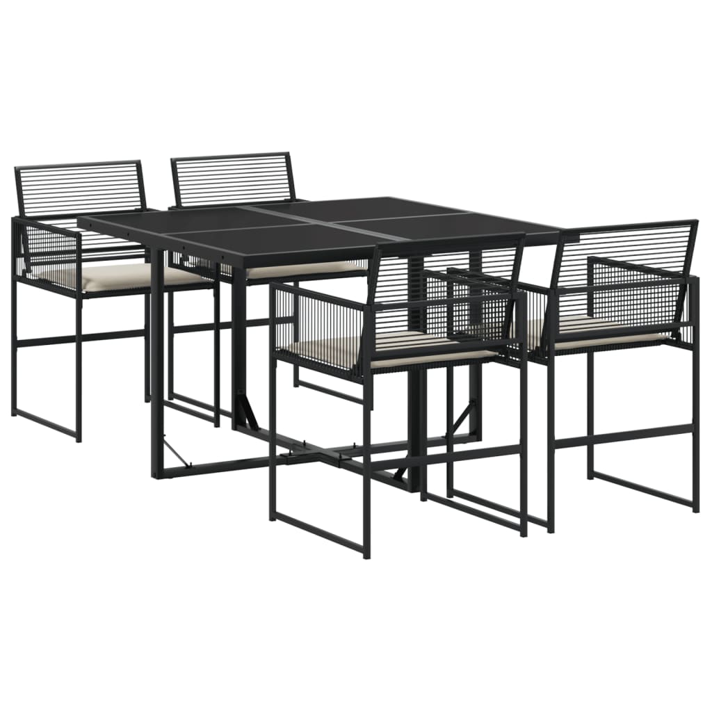 Ensemble à manger de jardin coussins 5pcs noir résine tressée - XIOS