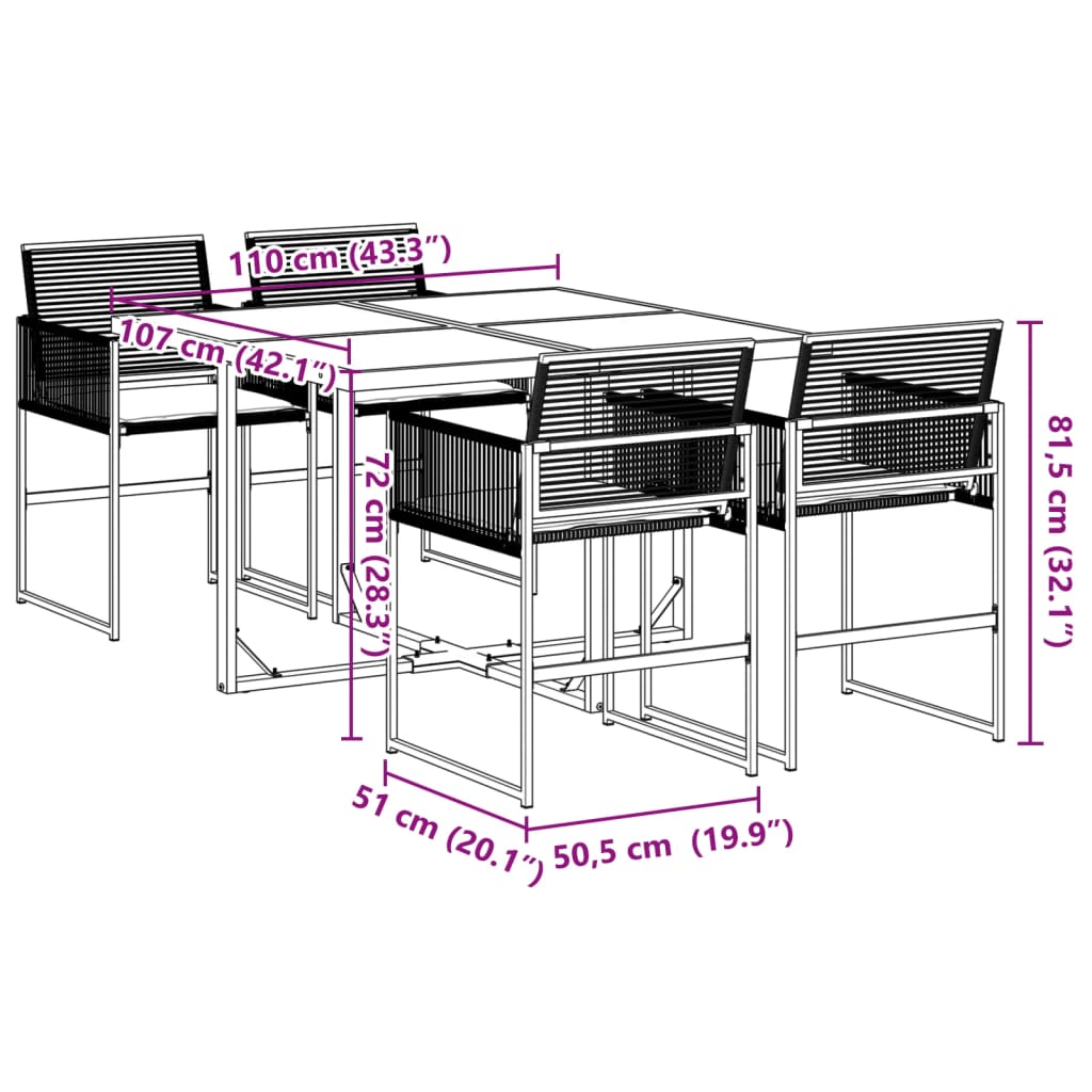 Ensemble à manger de jardin coussins 5pcs noir résine tressée - XIOS