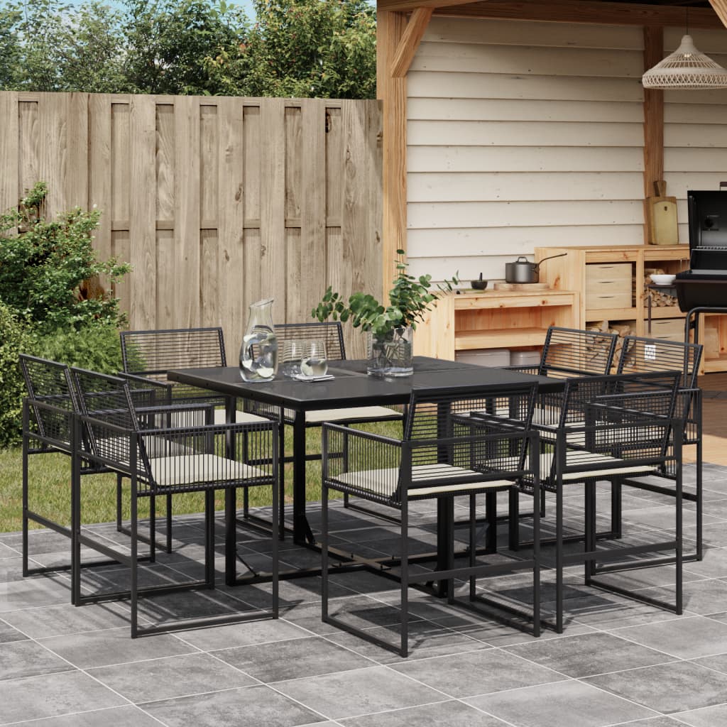 Ensemble à manger de jardin 9pcs coussins noir résine tressée - XIOS