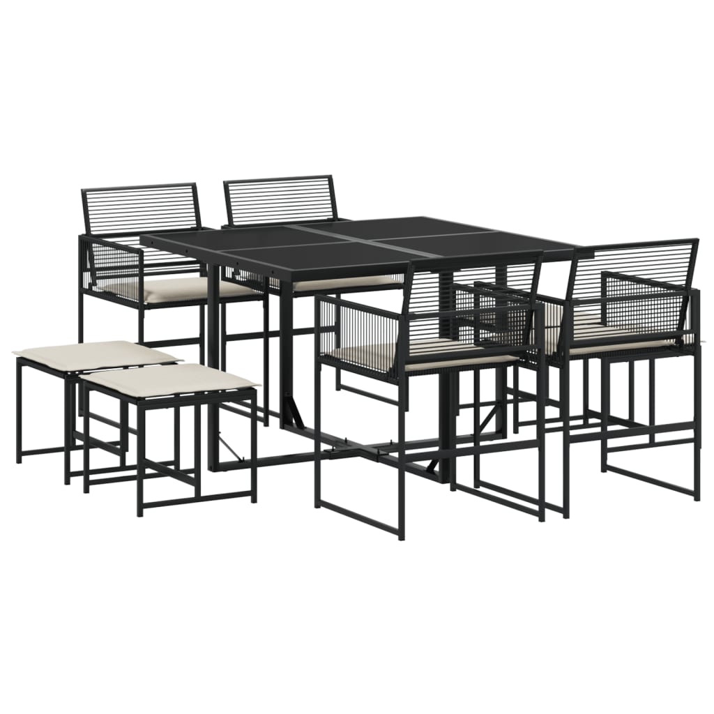 Ensemble à manger de jardin 9pcs coussins noir résine tressée - XIOS