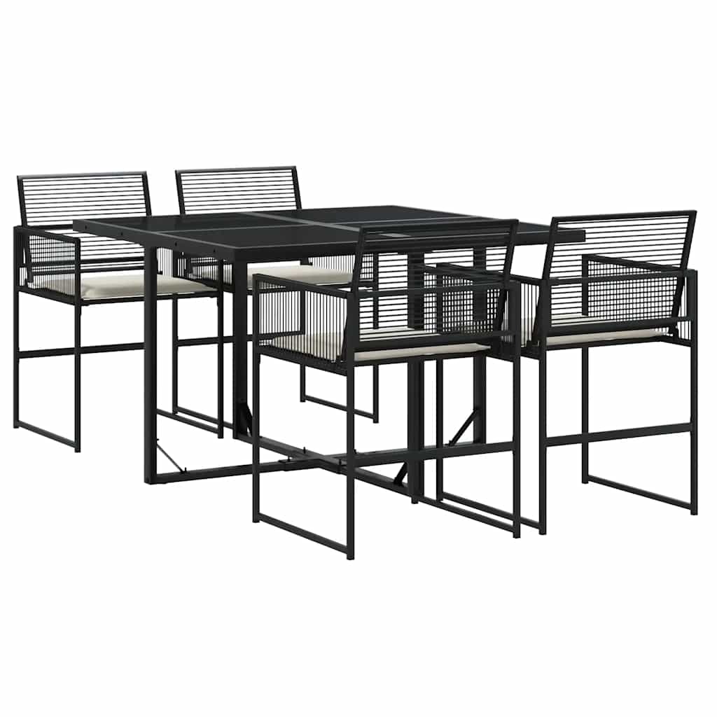 Ensemble à manger de jardin coussins 5pcs noir résine tressée - XIOS