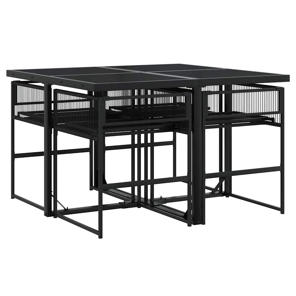 Ensemble à manger de jardin coussins 5pcs noir résine tressée - XIOS