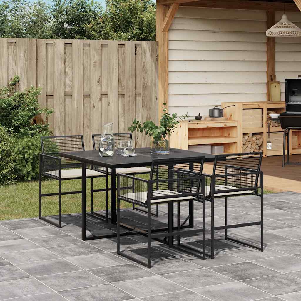 Ensemble à manger de jardin coussins 5pcs noir résine tressée - XIOS