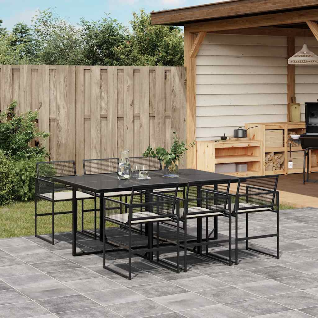 Ensemble à manger de jardin coussins 7 pcs noir résine tressée - XIOS