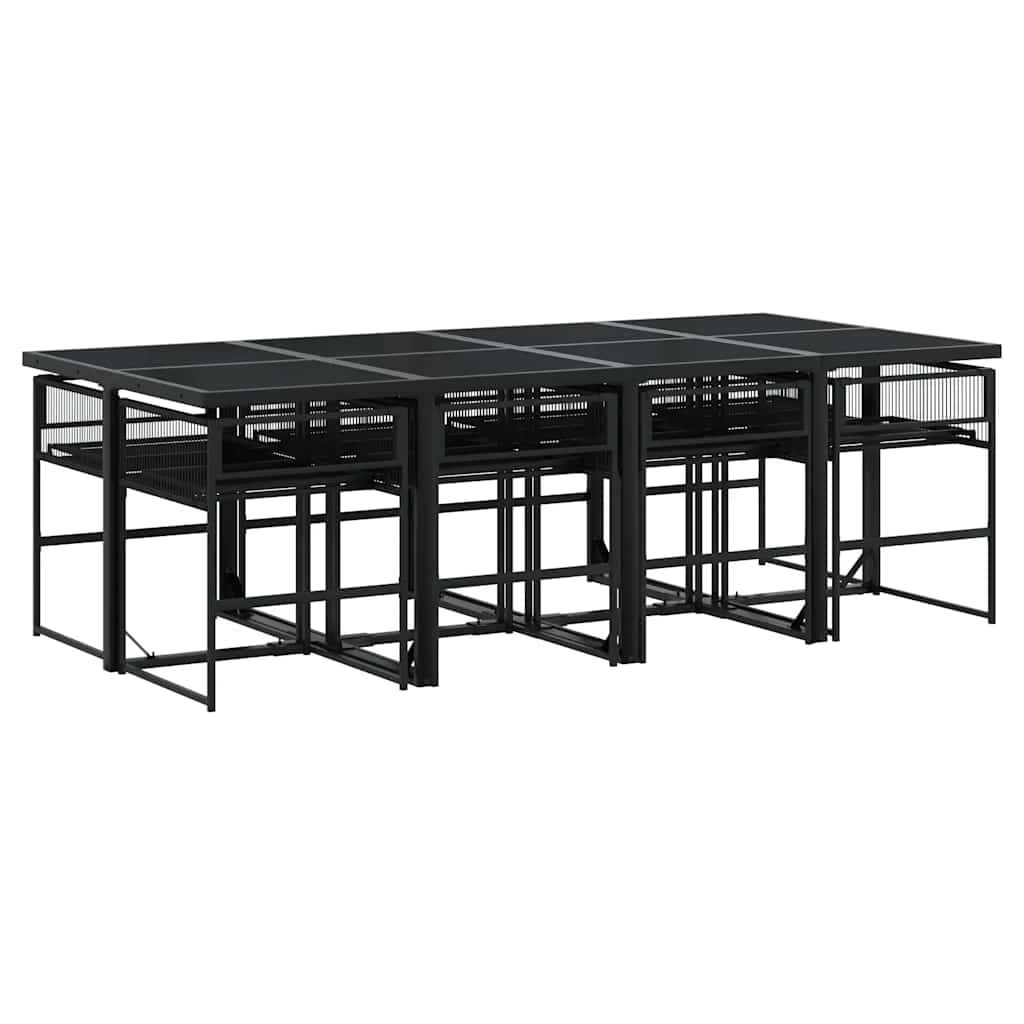 Ensemble à manger de jardin 9pcs coussins noir résine tressée - XIOS