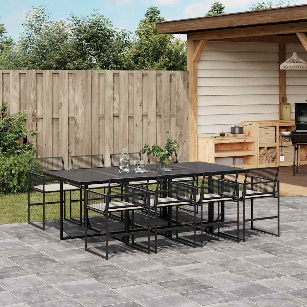 Ensemble à manger de jardin 9pcs coussins noir résine tressée - XIOS