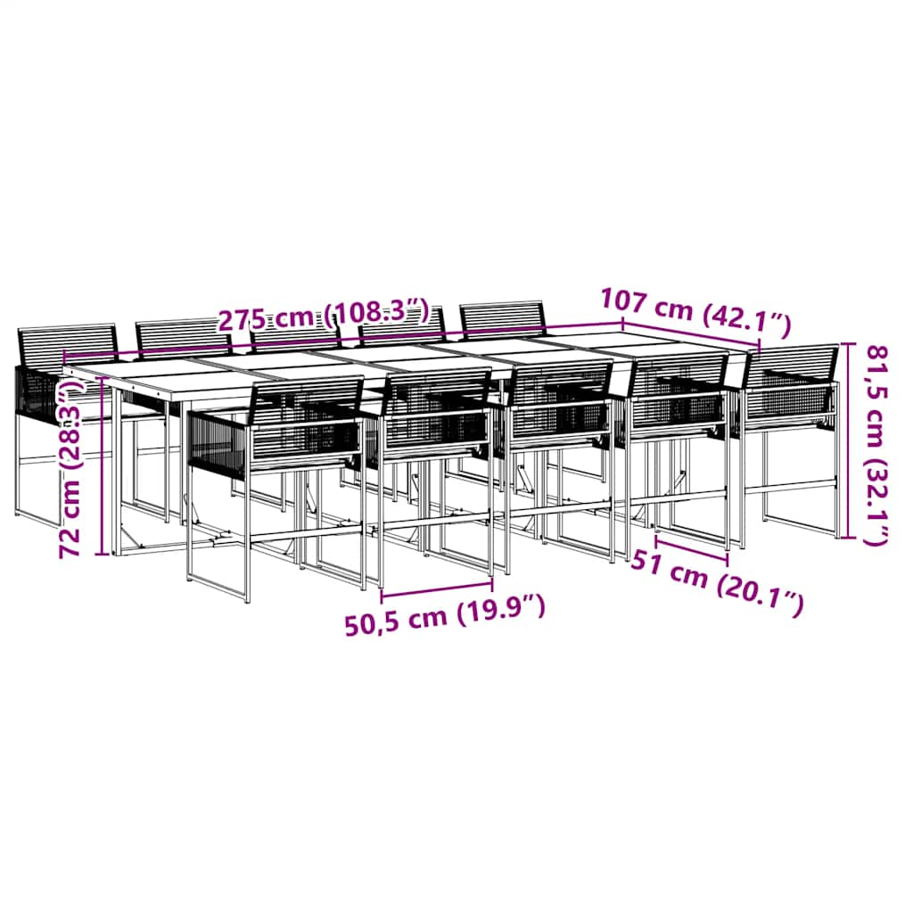 Ensemble à manger de jardin 11 pcs coussins noir résine tressée - XIOS