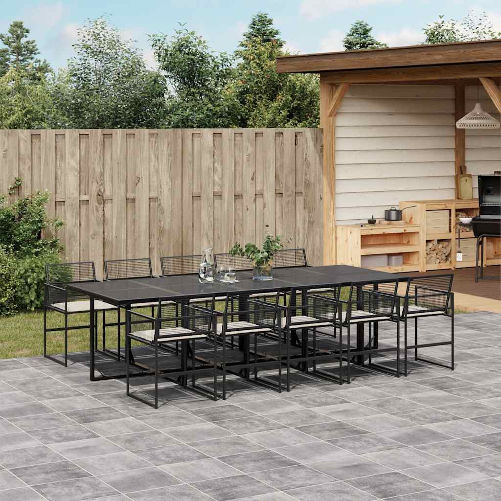 Ensemble à manger de jardin 11 pcs coussins noir résine tressée - XIOS