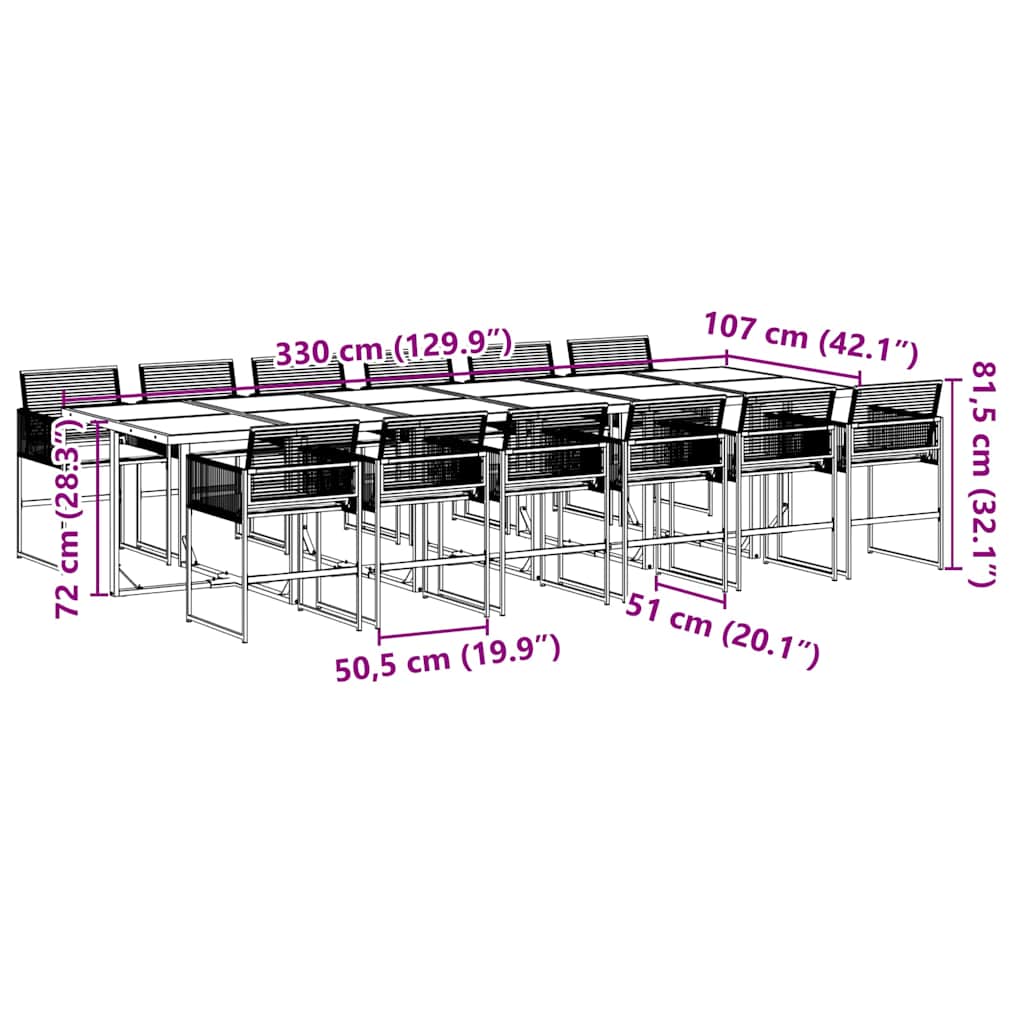 Ensemble à manger de jardin 13 pcs coussins noir résine tressée - XIOS