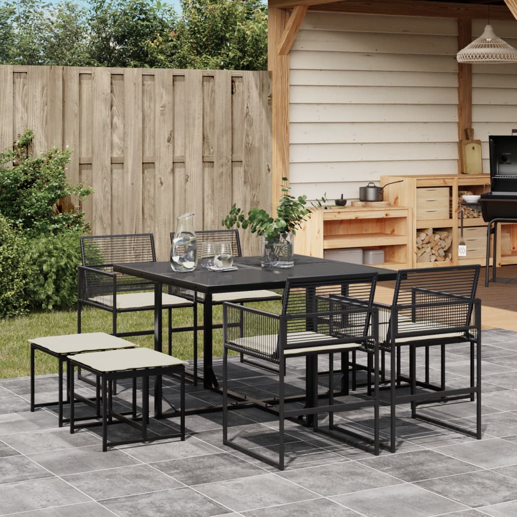 Ensemble à manger de jardin 9pcs coussins noir résine tressée - XIOS