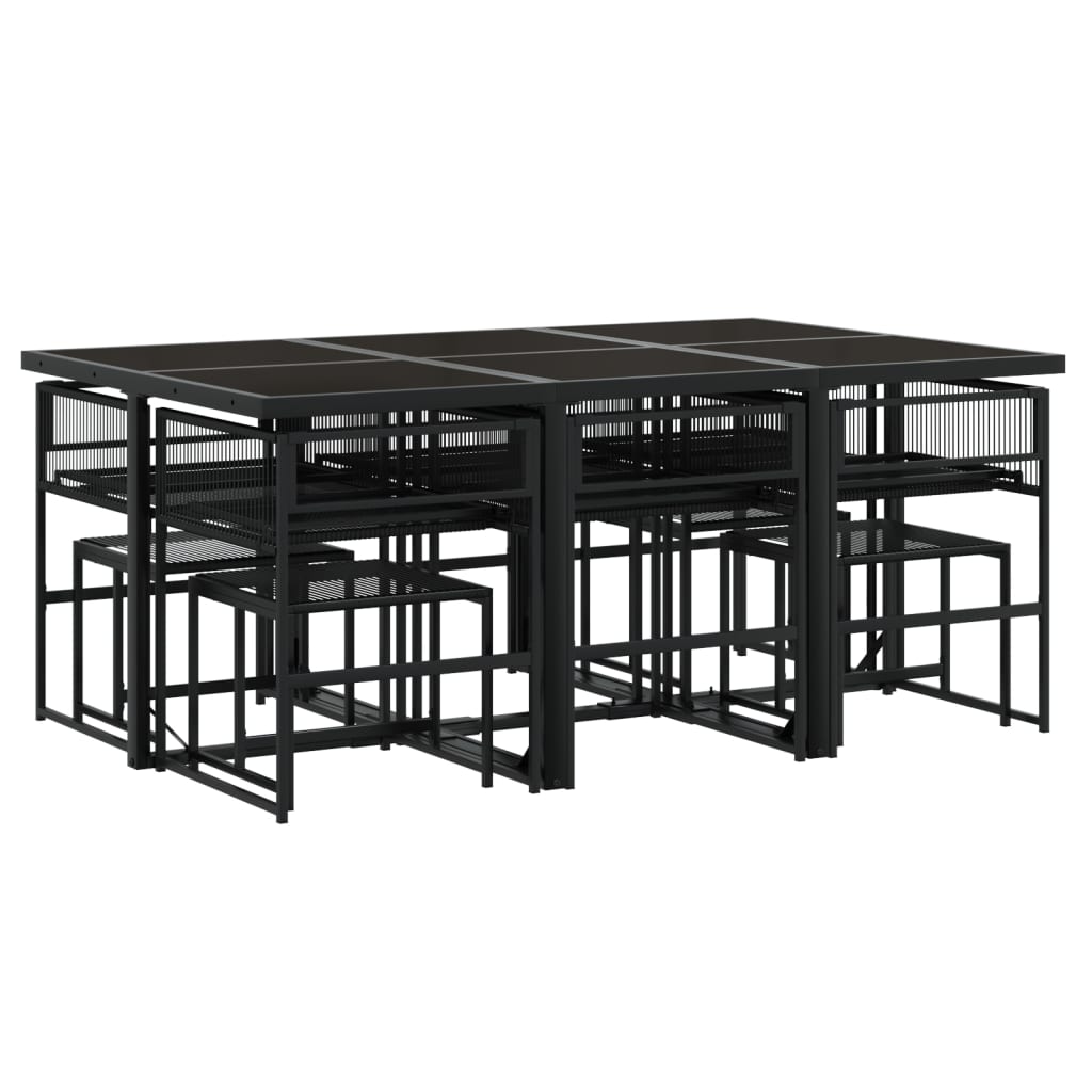 Ensemble à manger de jardin 11 pcs coussins noir résine tressée - XIOS
