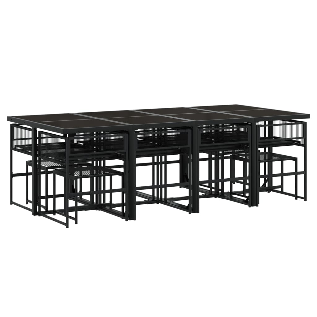 Ensemble à manger de jardin 13 pcs coussins noir résine tressée - XIOS