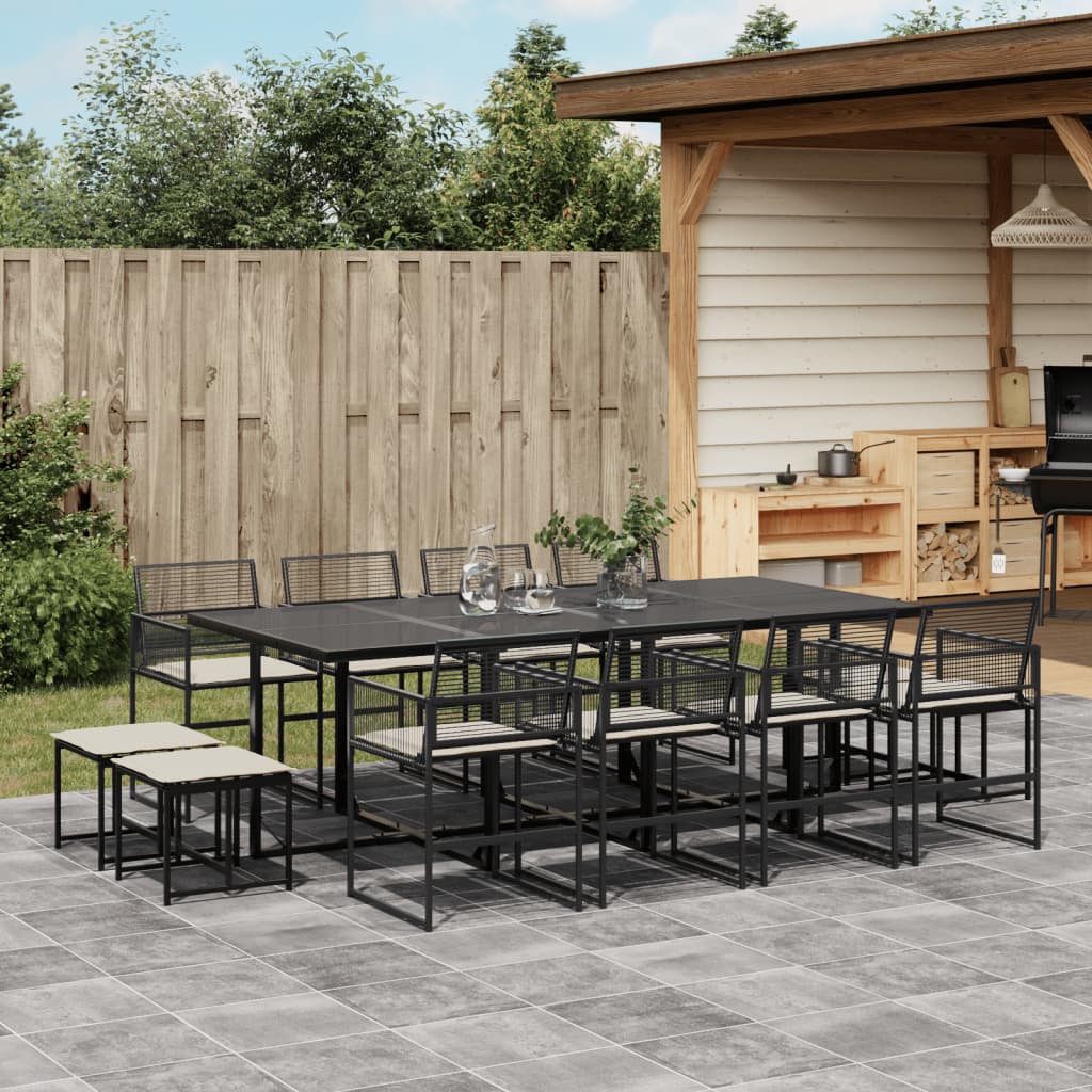 Ensemble à manger de jardin 13 pcs coussins noir résine tressée - XIOS