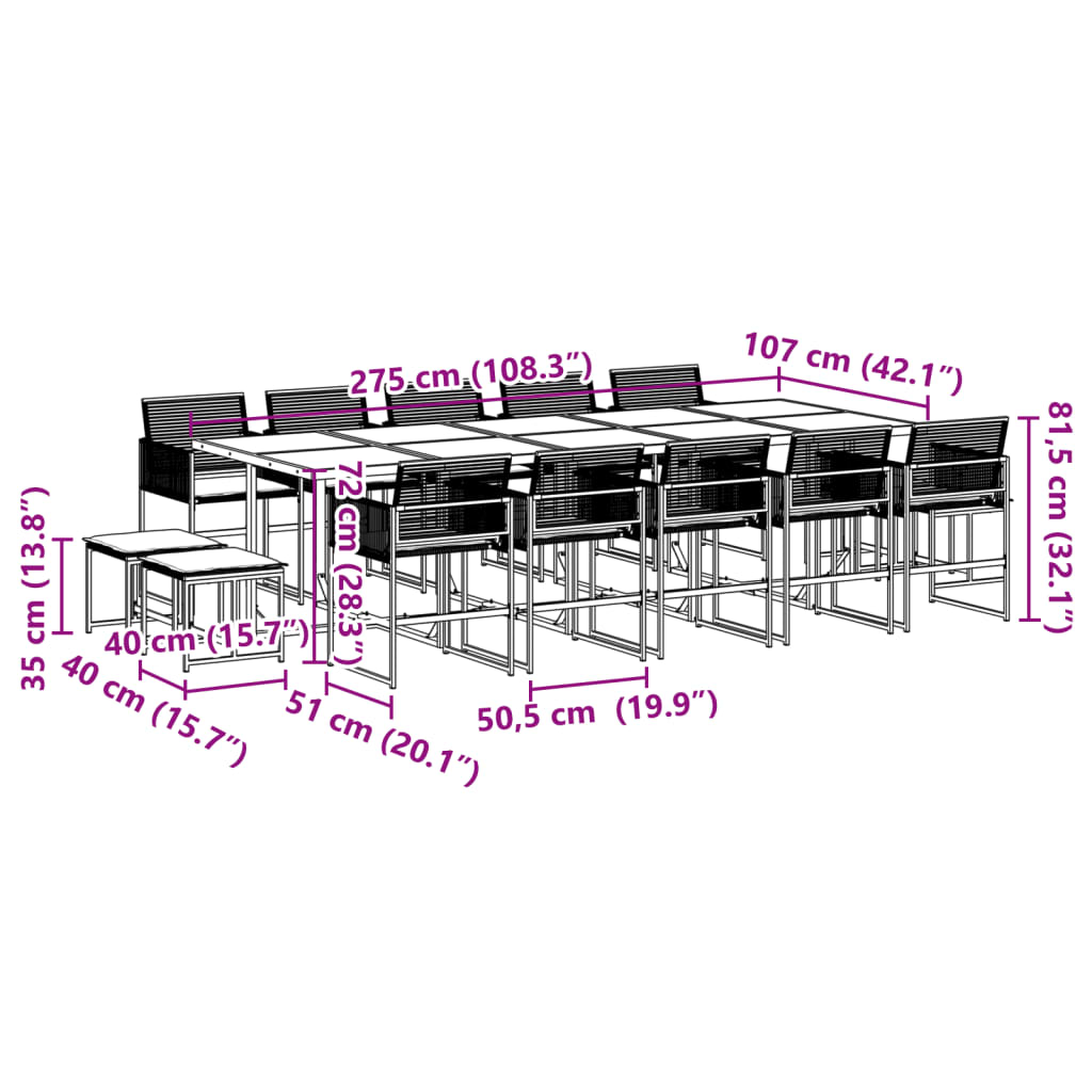 Ensemble à manger de jardin 15 pcs coussins noir résine tressée - XIOS