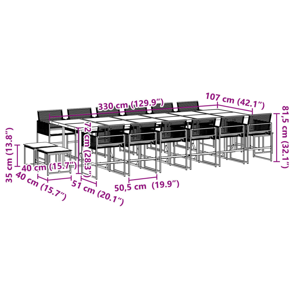 Ensemble à manger de jardin 17 pcs coussins noir résine tressée - XIOS