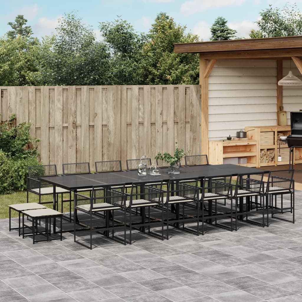 Ensemble à manger de jardin 17 pcs coussins noir résine tressée - XIOS