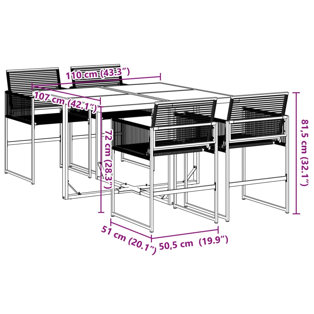 Ensemble à manger de jardin 5 pcs Noir Résine tressée - XIOS