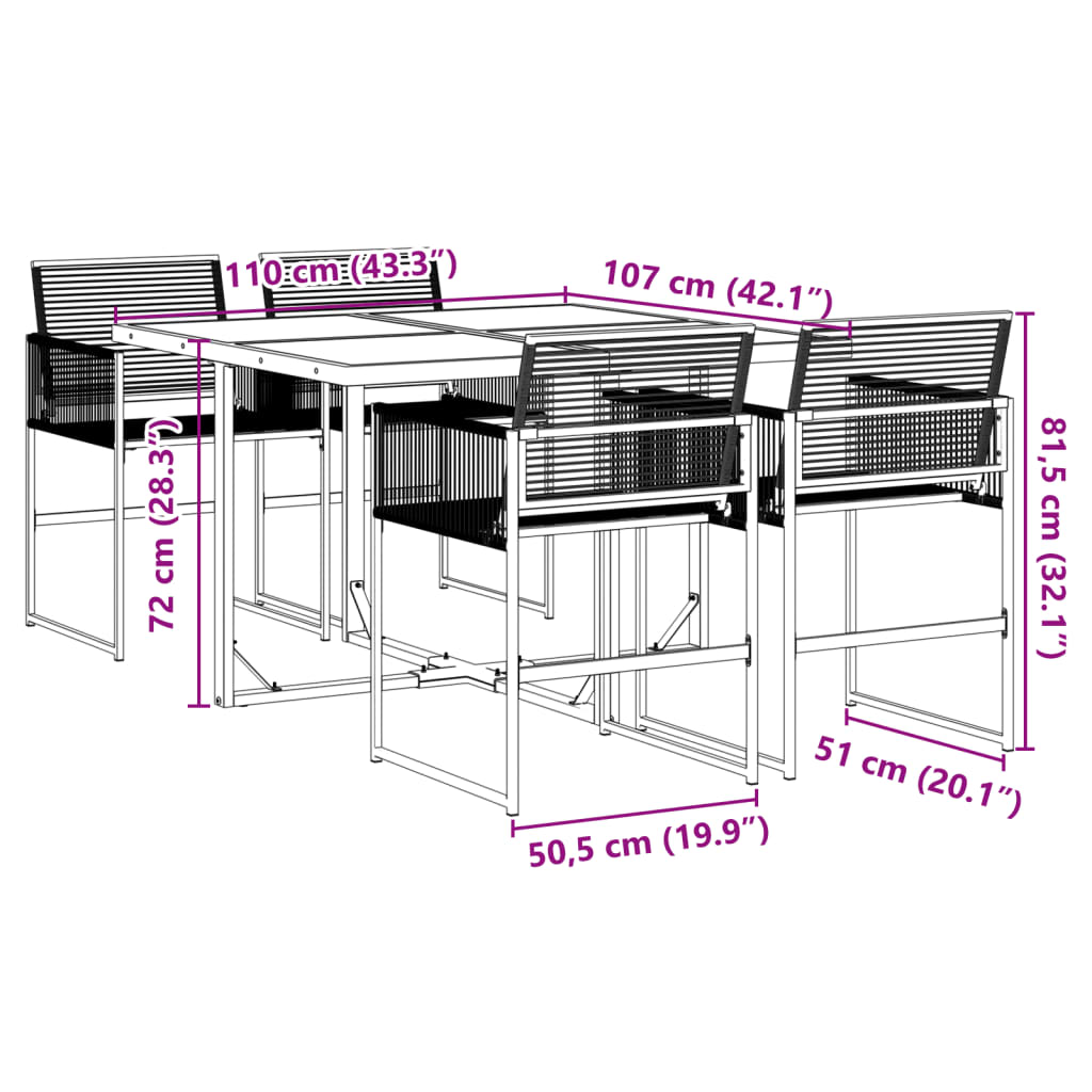 Ensemble à manger de jardin 5 pcs Noir Résine tressée - XIOS